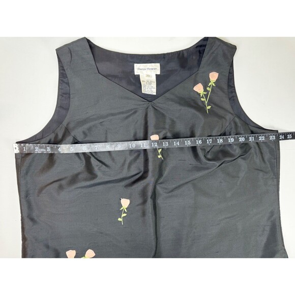 Rena Rowan Silk Blouse Women's 16W Black Pink Floral Embroidered Sleeveless Top - Picture 8 of 11